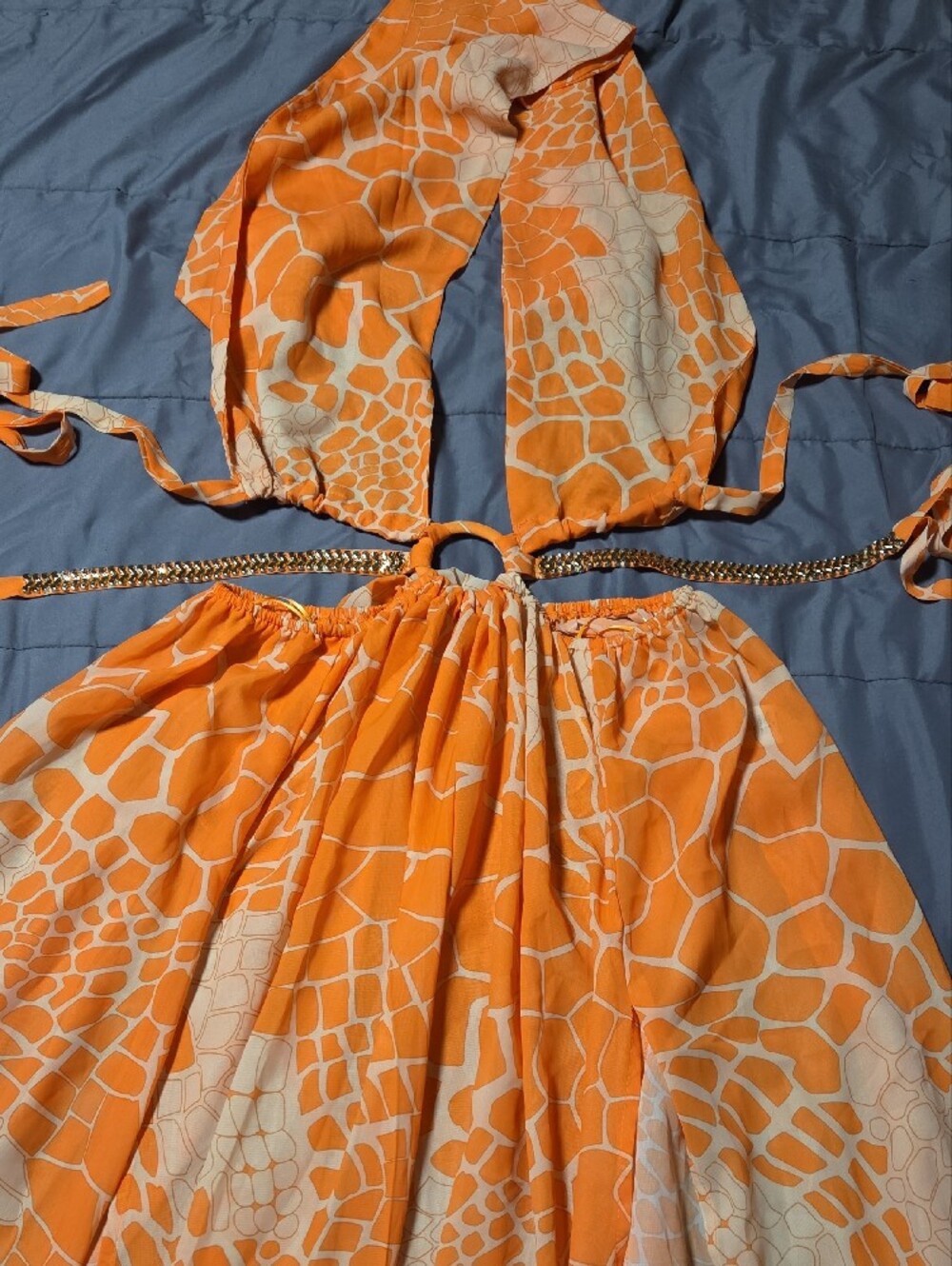 Luxxel Orange and White Halter Maxi with Ring Waist - Picture 4 of 7